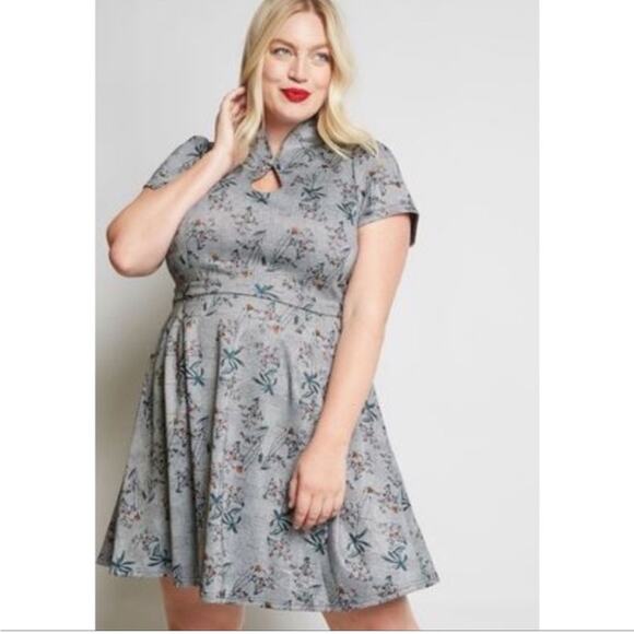 Modcloth High Society Houndstooth Floral High Neck Skater Dress 3X - Picture 1 of 7